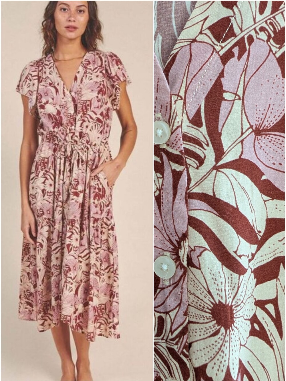NWT Trovata Birds of Paradis Midi Kristi Dress - Canela Palm